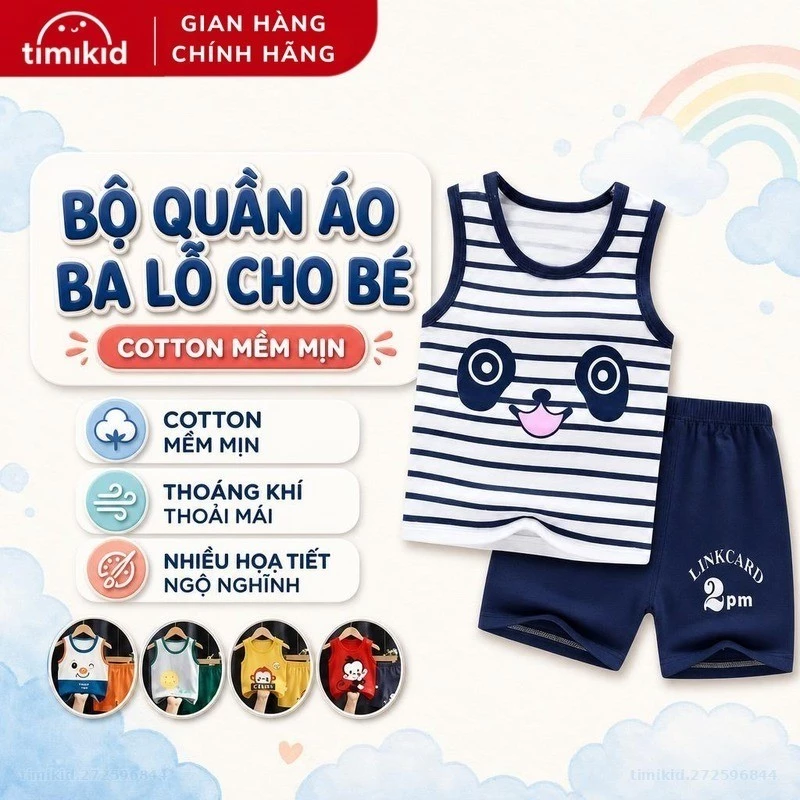 Bộ Quần Áo Ba Lỗ Cho Bé Trai Link Card Cotton Mềm Mịn, Thoáng Khí - Timikid