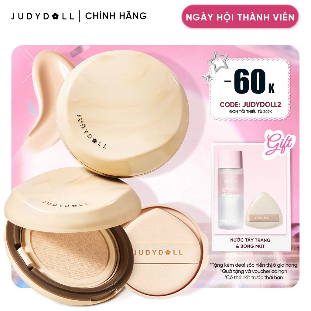 JUDYDOLL COMBO LÕI + FULLSIZE Phấn Nước Long Wearing Cushion Che Phủ Tiệp da Tự nhiên Kiềm Dầu Lâu Trôi 14g