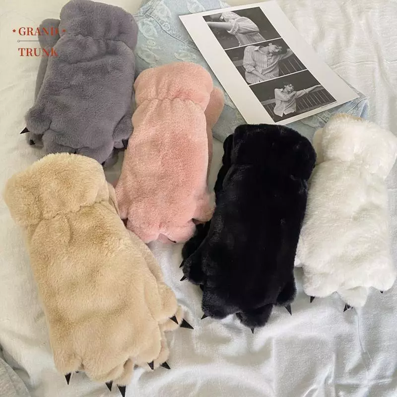 [INVN] 1 Đôi Găng Tay Sang Trọng Gấu Nữ Mùa Đông Lòng Bàn Tay Sang Trọng Người Yêu Găng Tay Móng Vuốt Lông Tơ Chân Mèo Full Ngón Găng Tay Chứa Sang Trọng Bên Trong Mới