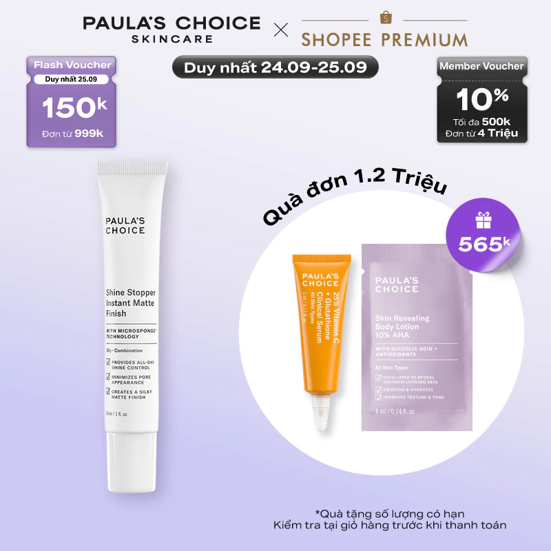 Kem lót hút dầu thừa và làm mịn bề mặt da Paula's Choice Shine Stopper Instant Matte Finish 30ml 3600