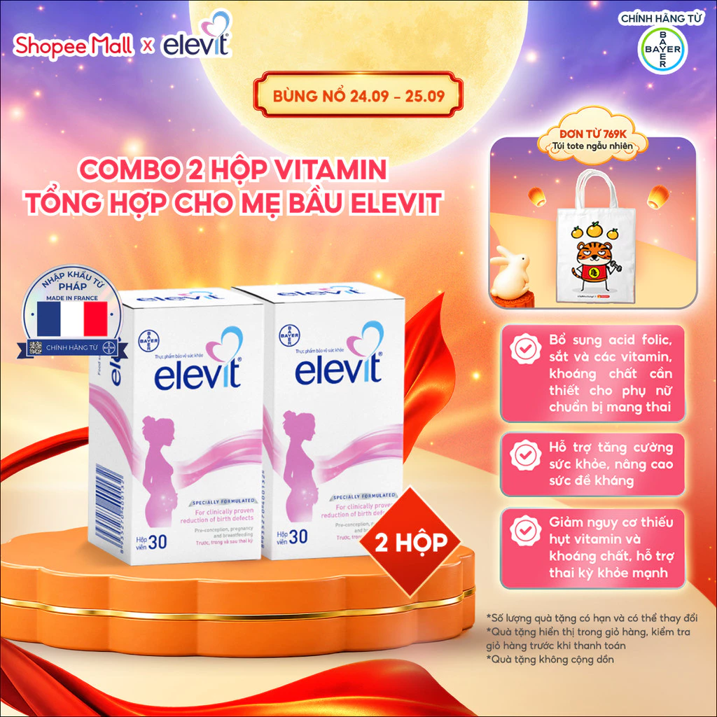 Combo 2 Thực phẩm bảo vệ sức khỏe Elevit cho bà bầu, phụ nữ mang thai