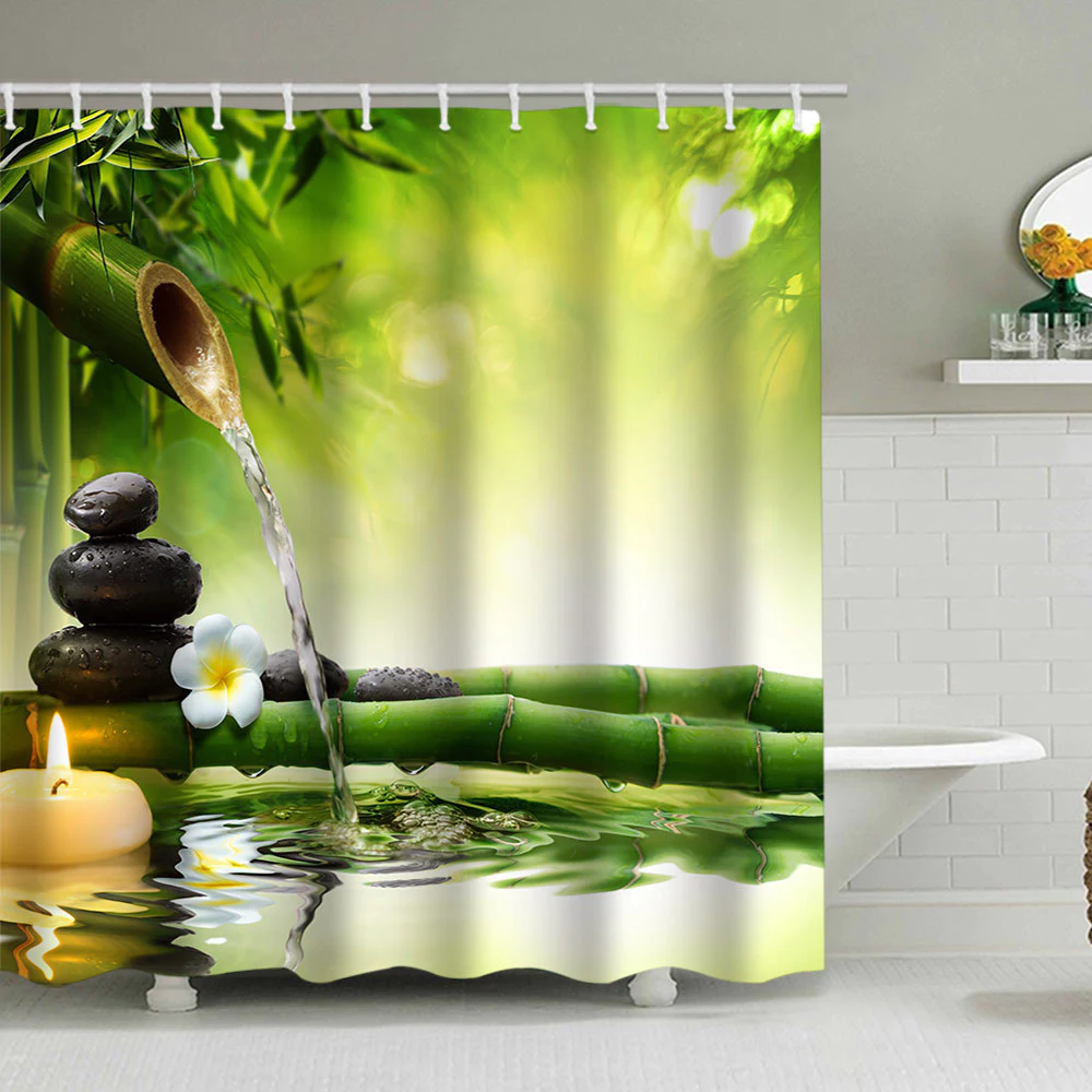Zen Spa Tre Đá Cảnh Quan Màn Tắm Bộ In Hình Chống Thấm Nước Polyester Phòng Tắm Vách Ngăn