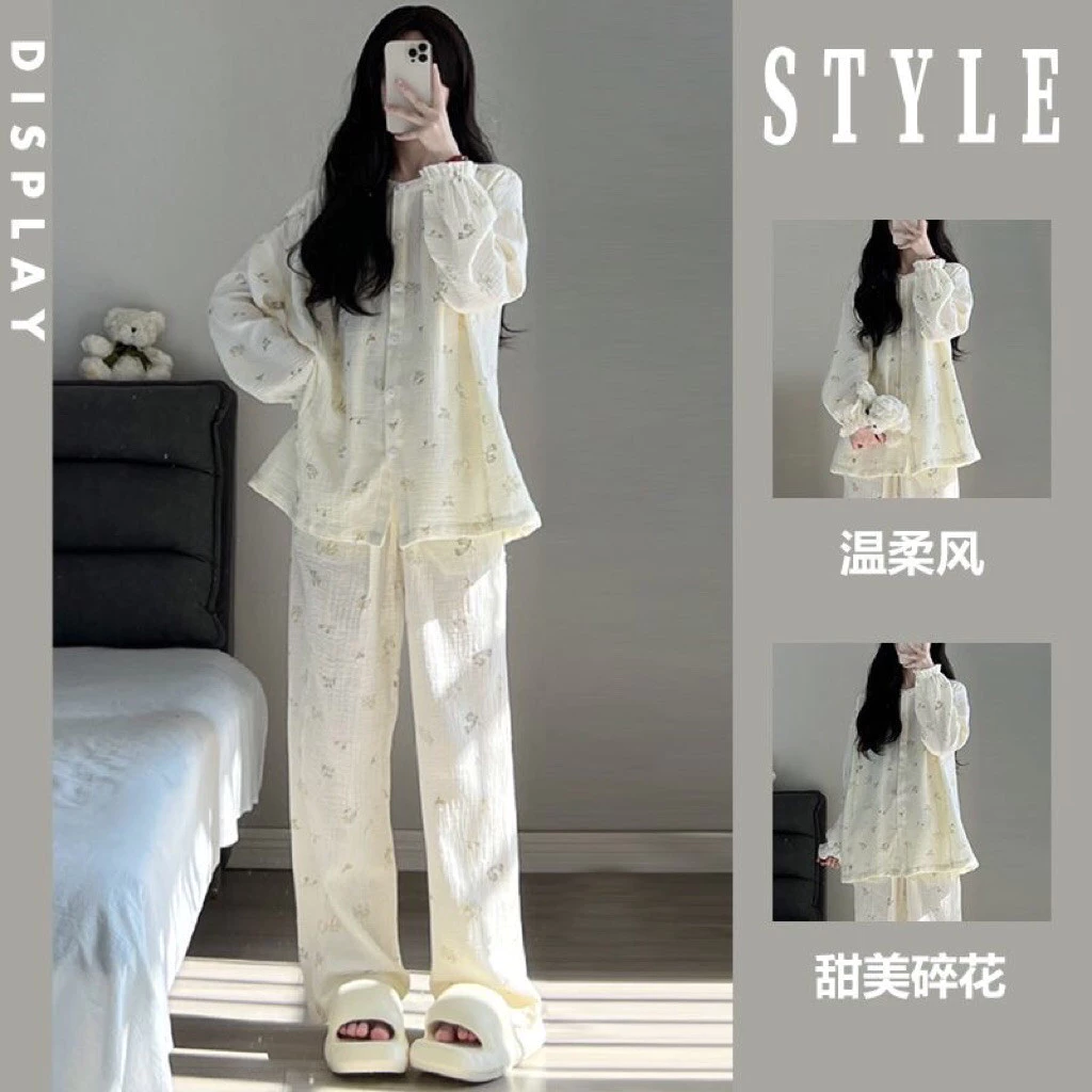 Hannie_Oder-Bộ ngủ thu đông hoạ tiết hoa cổ tròn tiểu thư xinh xắn mẫu mới  hàng QC