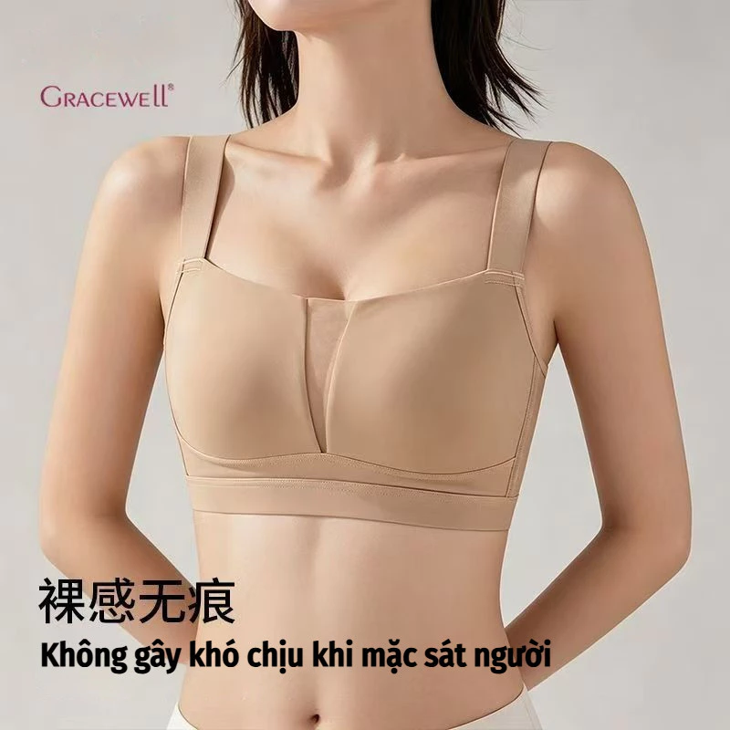 Áo nội y không gọng không đường may lưới mạng gợi cảm toàn cốc áo ngực cho ngực lớn giảm kích thước ngực