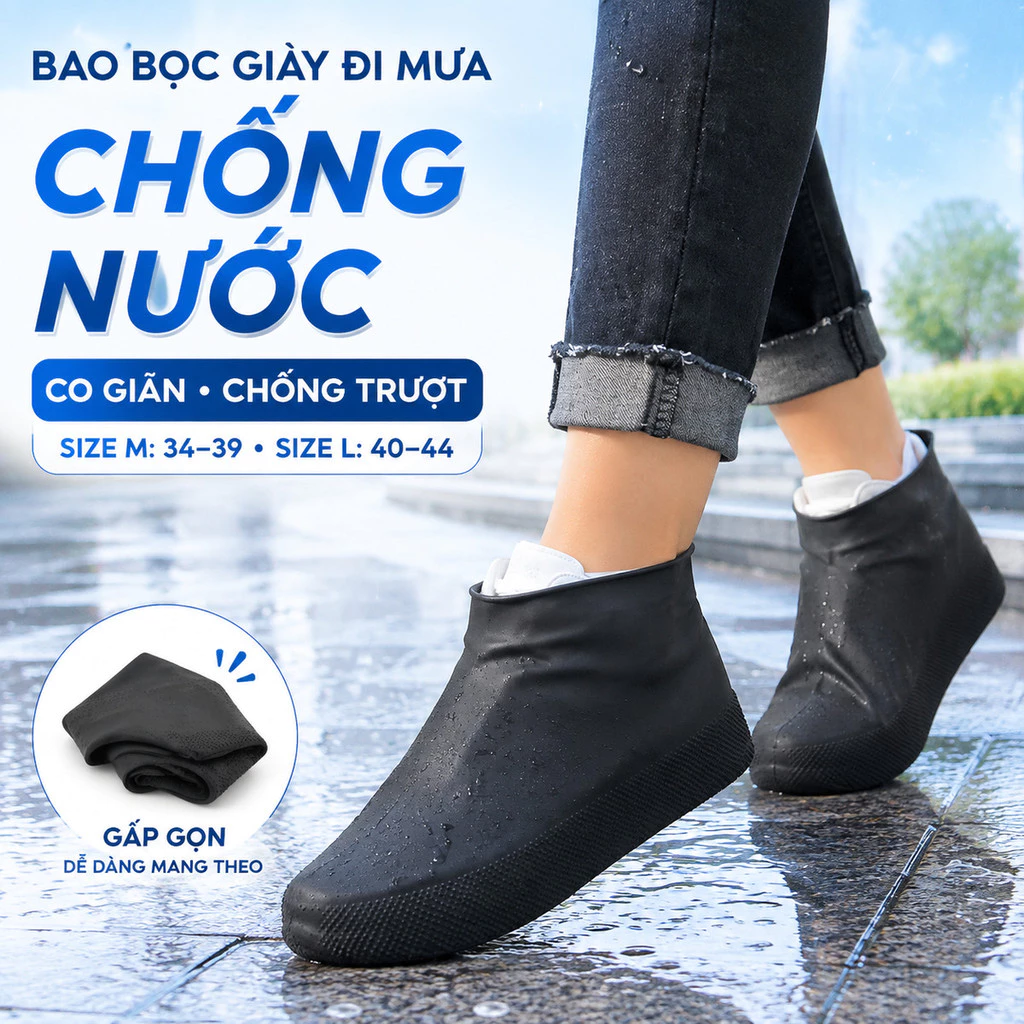 Bao Bọc Giày Cao Su Đi Mưa Siêu Co Giãn, Ủng Bọc Giày Silicon, Chống Nước, Chống Thấm, Chống Trơn Trượt