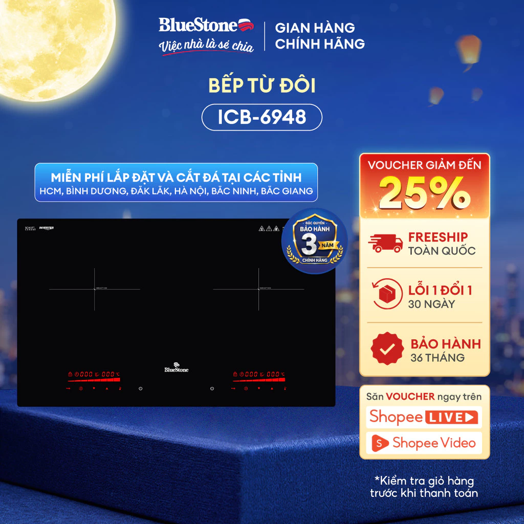 Bếp Điện Từ Đôi Bluestone ICB-6948 - 5200W - Mặt kính Schott Ceran