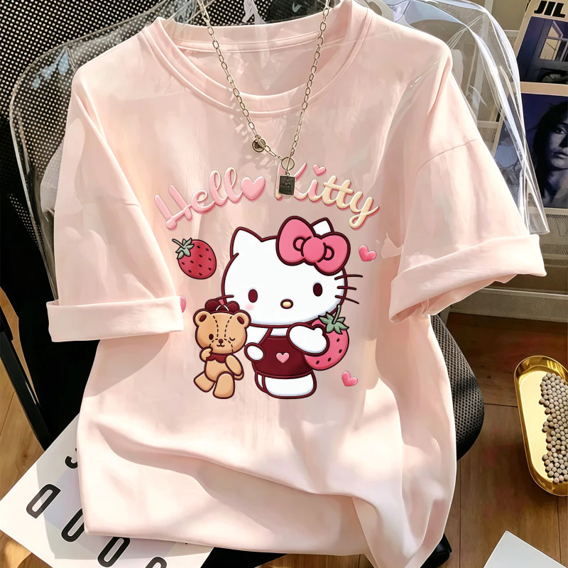 Áo thun nữ cổ tròn form rộng cotton thoáng mát in họa tiết thời trang basic mặc hàng ngày phối đồ dễ size S‑XXXL#0053