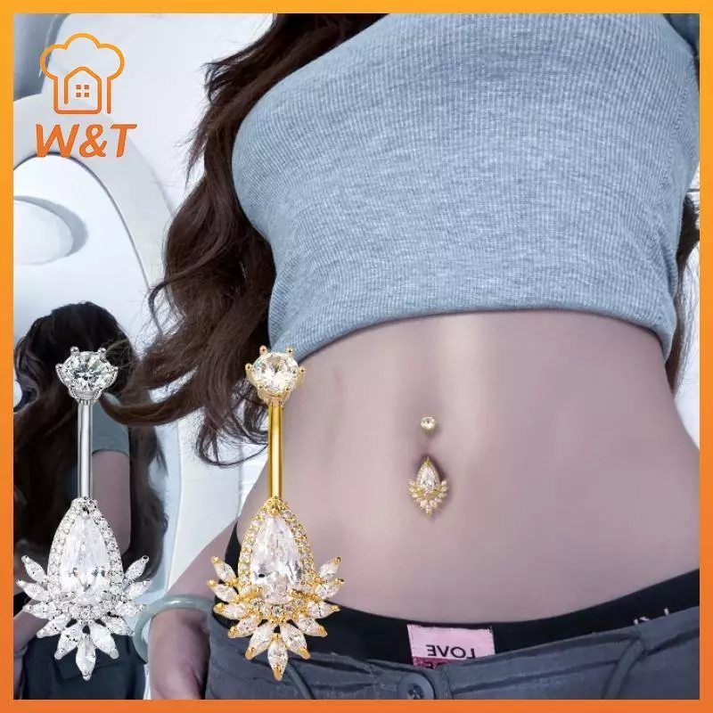 [W & T] Nhẫn Nút Nơ Trái Tim Thời Trang Nhẫn Sáng Bóng Zircon Rốn Xuyên Barbell Dành Cho Nữ Thời Trang Vòng Bụng Đi Biển Trang Sức Cơ Thể Quà Tặng Mới