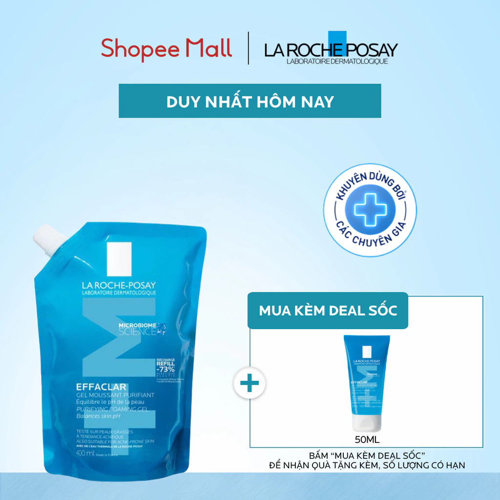 [ĐỘC QUYỀN ONLINE] Gel rửa mặt cho da dầu mụn nhạy cảm Effaclar Foaming Gel 400ml (Túi refill)