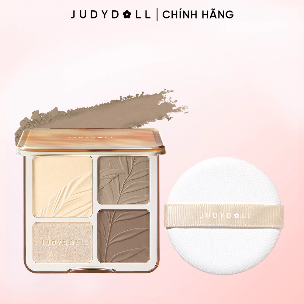 [ONLY LIVESTREAM] JUDYDOLL COMBO: Phấn bắt sáng tạo khối 4 ô Highlight Contour Palette + Fluffy Flocky Puff