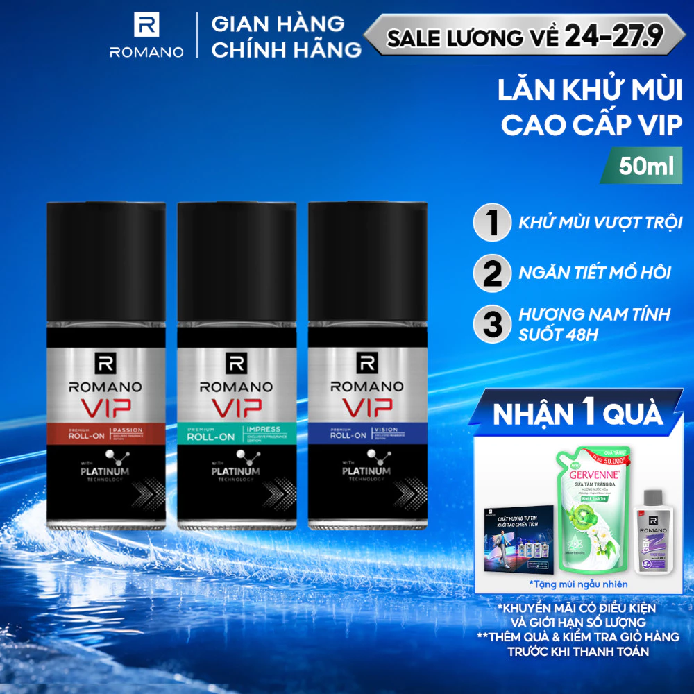 Lăn khử mùi nam cao cấp Romano VIP Passion / Vision / Impress 50ml