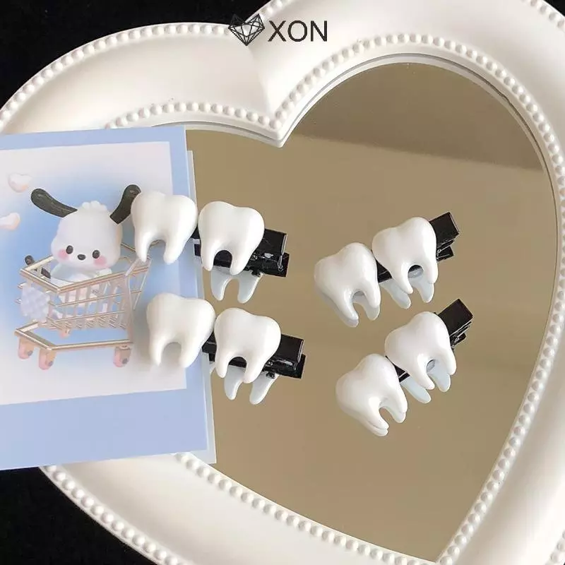 [XON] Kẹp tóc răng sáng tạo vui nhộn Y2k Kẹp tóc Side Bang Barrette Phụ kiện tóc hợp thời trang Mũ nón cho bé gái Quà tặng [Mina]