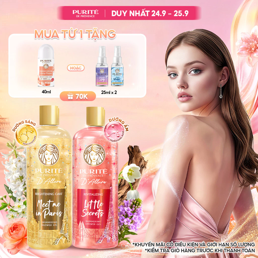 [MỚI] Sữa Tắm Nhũ Hương Nước Hoa Purité D'Allure 500ML Dưỡng Sáng Meet Me In Paris / Tươi Mới Little Secrets