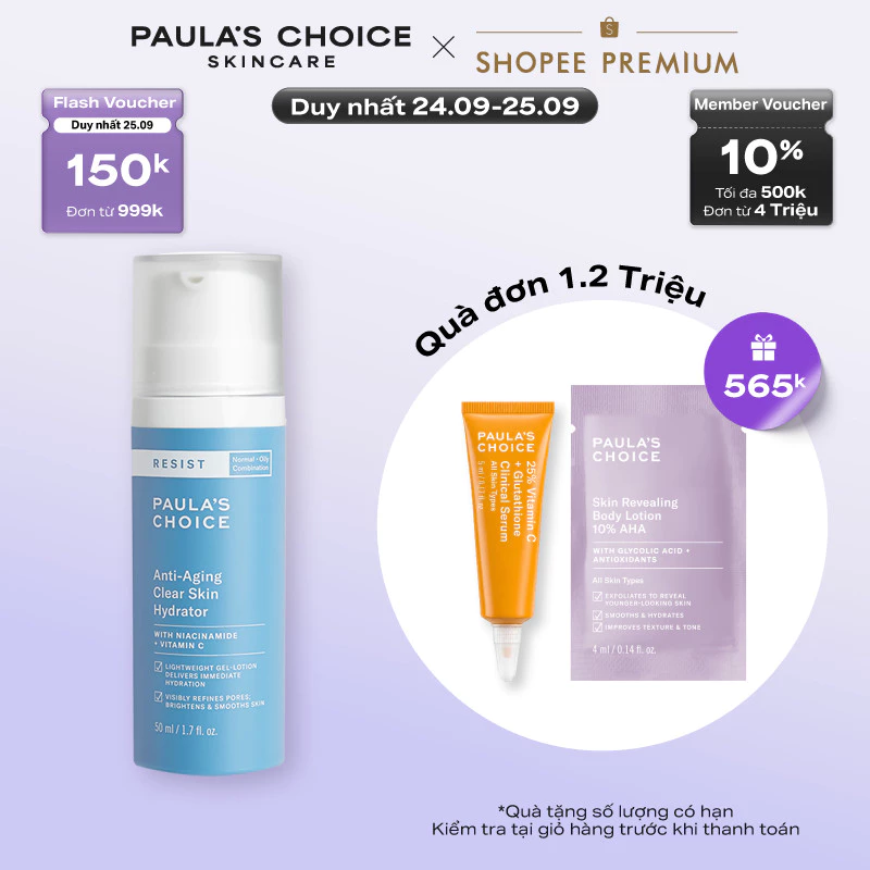 Kem dưỡng ẩm cho da lão hóa giúp giảm nếp nhăn Paula's Choice Resist Anti-Aging Clear Skin Hydrator 50ml 7691
