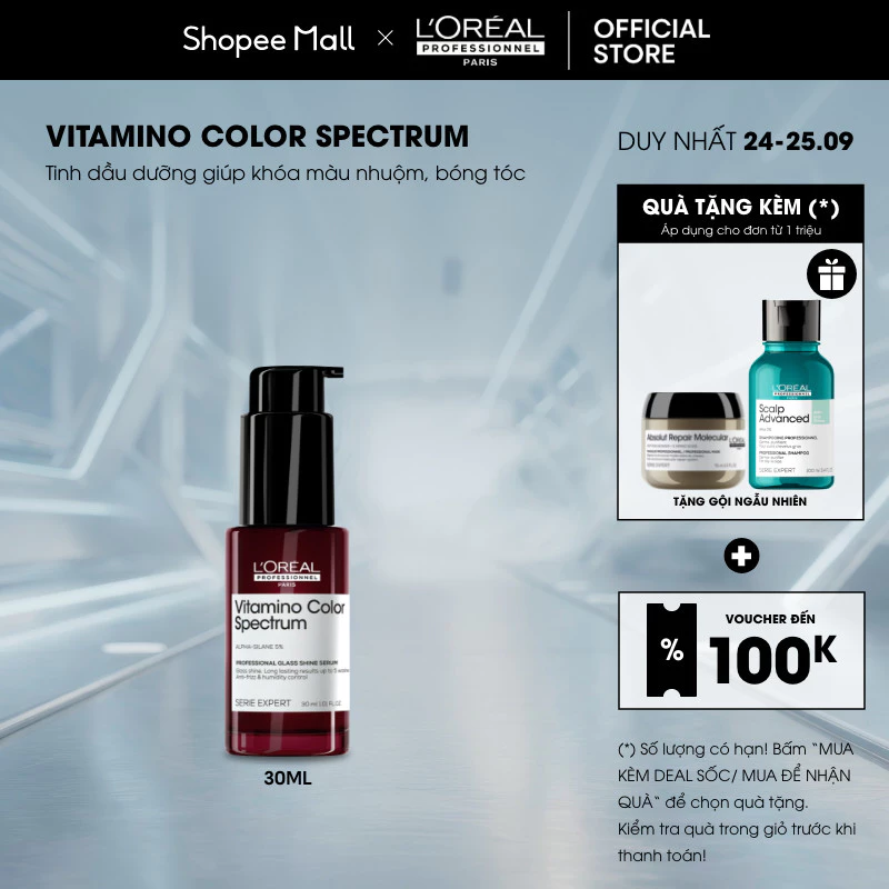 Serum dưỡng tóc khóa bóng chuyên nghiệp giúp bóng tóc tức thì L'Oréal Professionnel Vitamino Color Spectrum 30ml