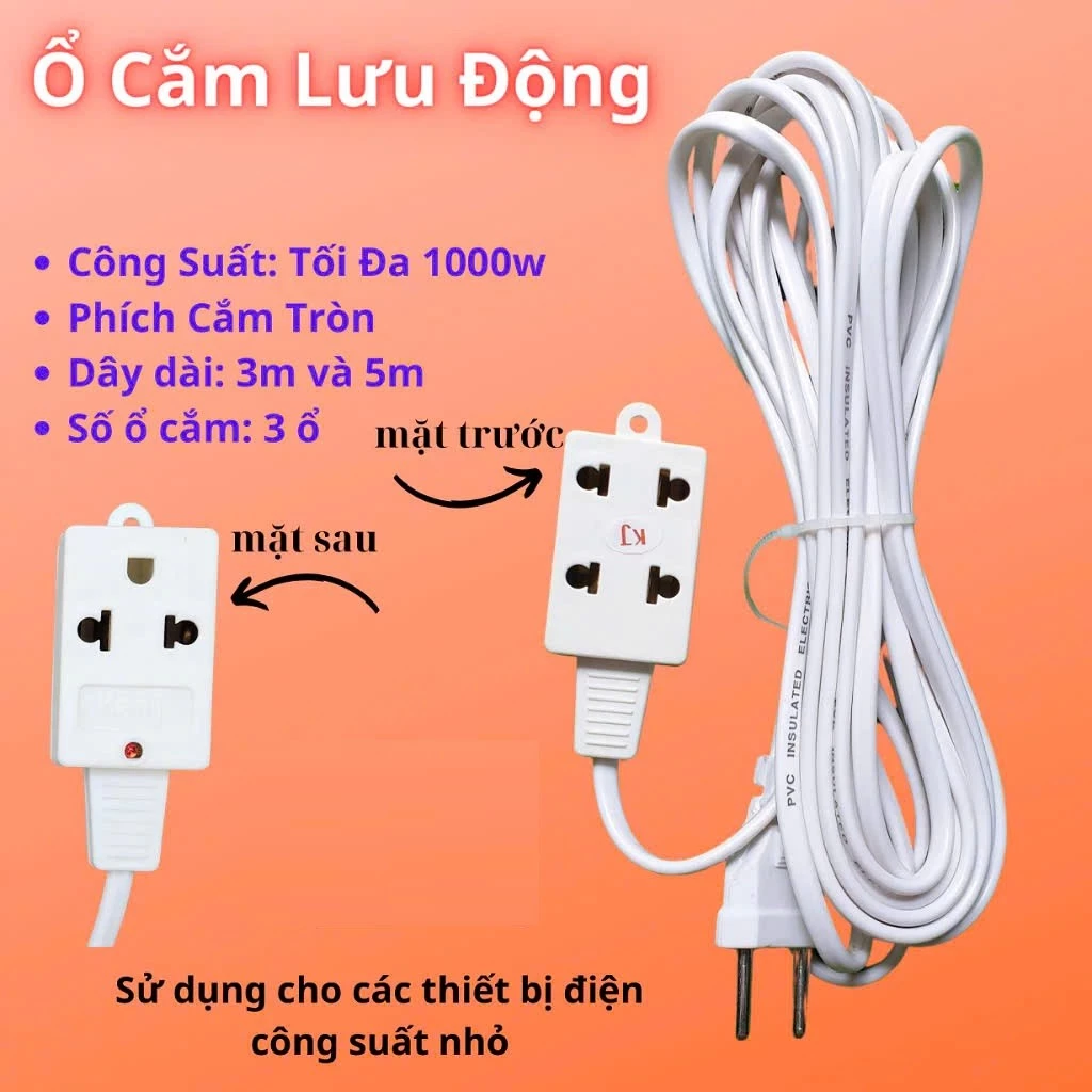Ổ Cắm lưu động Có Dây 3m - 5m (ổ lưu động)