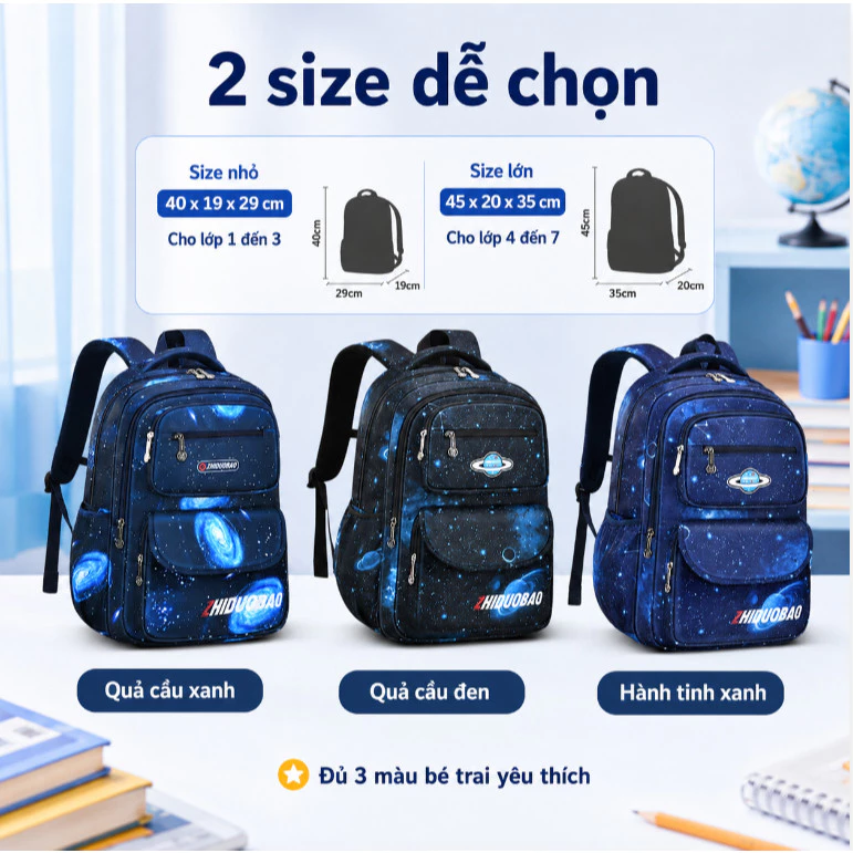 Balo Chống Thấm Cho Bé Trai Đi Học Lớp 1-7 Nhiều Ngăn Đựng Laptop Nhẹ Thoáng Lưng Bền Đẹp Tiện Dụng