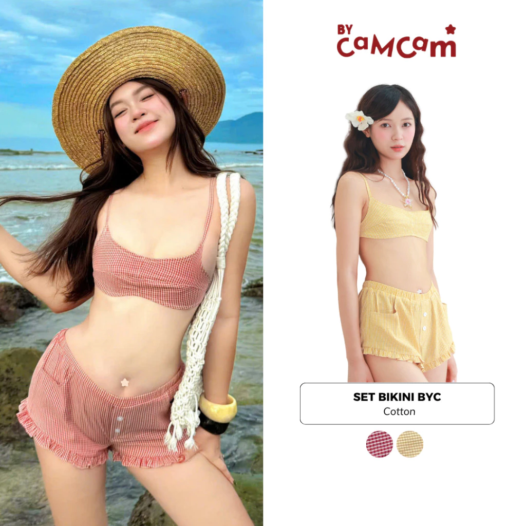 Set Đồ Ngủ Bikini - Bra Form Nhỏ Quần Cạp Chun Cotton Caro Thoải Mái Mùa Hè AKH218 B86721