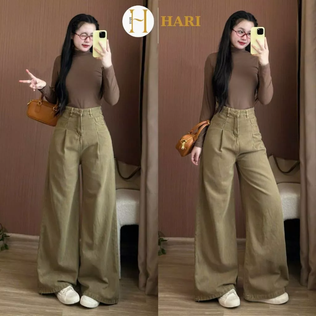 Quần Jean Nữ Ống Rộng Hari Lưng Cao Phong Cách