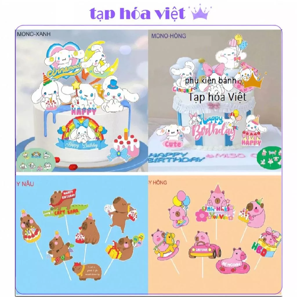 (5 SET) CẮM Capybara cinamon labubu trang trí bánh kem labubu nhiều mẫu hot trend