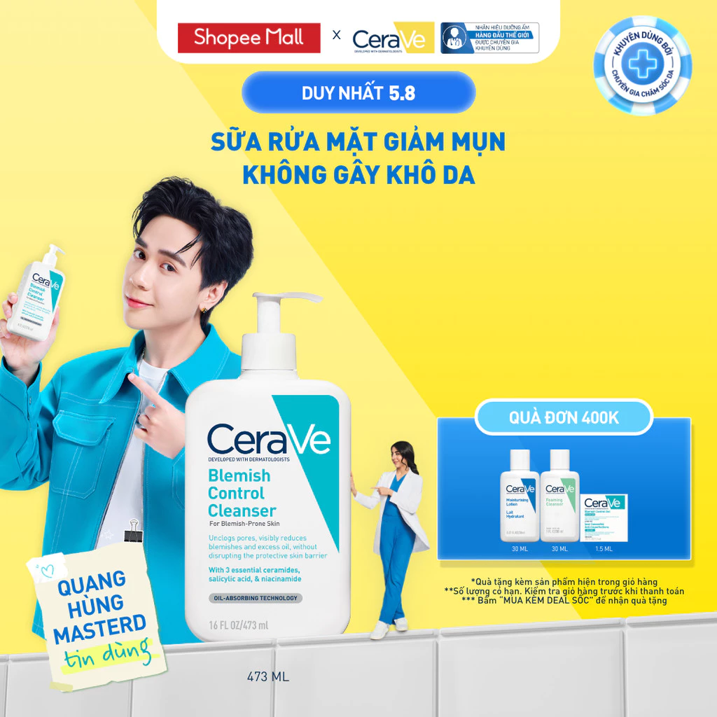 Chai CeraVe Blemish Control Cleanser 473 ml cho da dầu và da dễ bít tắc trên Shopee