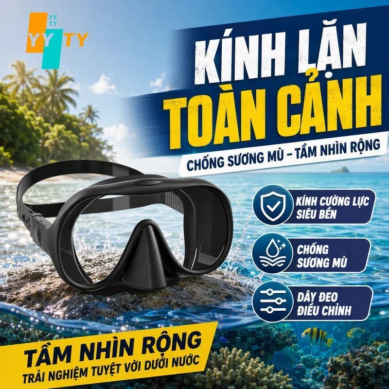 Mặt Nạ Lặn Chống Sương Mù Kính Cường Lực Một Kính Toàn Cảnh Viền Silicone Dây Chỉnh