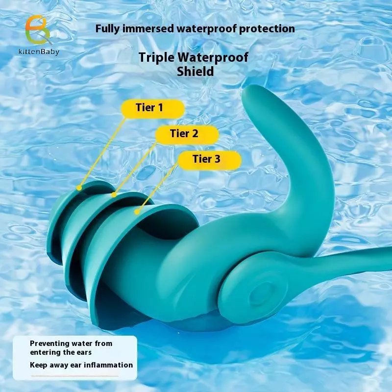 [Baby-t] Nút bịt tai bơi silicon có dây, chống nước & chống ồn cho hồ bơi, phụ kiện thể thao dưới nước [mới]