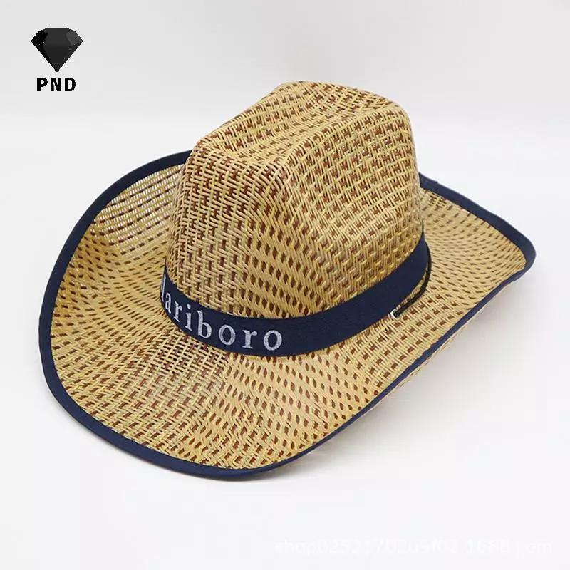 PND Nam Retro Tây Cao Bồi Mùa Hè Ống Hút Cho Mũ Chống Nắng Rộng Xoăn Vành Chữ Ine raoog