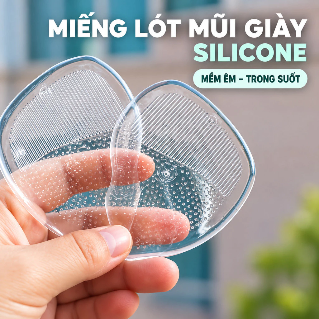 Bộ 2 Miếng Lót Mũi Giày Silicon Trong Suốt, Đệm Êm Nửa Bàn Chân Trước