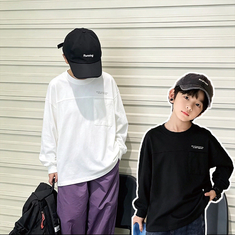 Áo thun Cotton nguyên chất thông thường dành cho trẻ em Áo thun dài tay phù hợp
