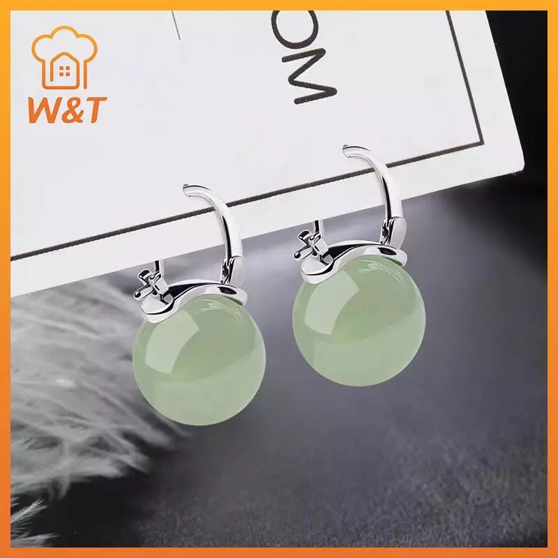 [W & T] Bông tai hạt ngọc bích phong cách cổ xưa Thời trang nhẹ nhàng Tính khí tai Bule dành cho nữ Cô gái Bông tai cổ điển Phụ kiện trang sức Quà tặng Mới