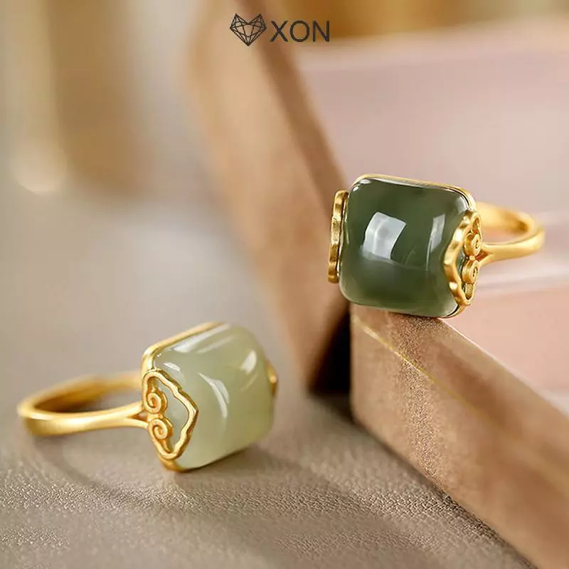 [XON] Vintage Phong Cách Dân Tộc Tốt Lành Đám Mây Giả Ngọc Nhẫn Có Thể Điều Chỉnh Nữ Phong Cách Trung Hoa Tính Khí Đơn Giản Nhẫn Thanh Lịch Quà Tặng [Mina]