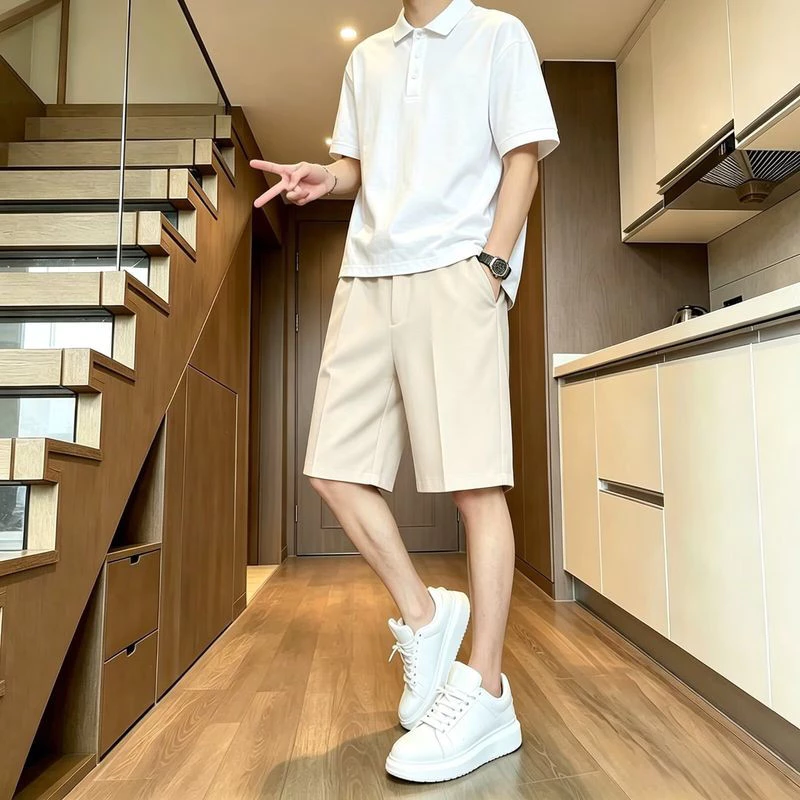 Áo sơ mi Polo nam thời trang mùa hè với bộ quần short năm phần tư