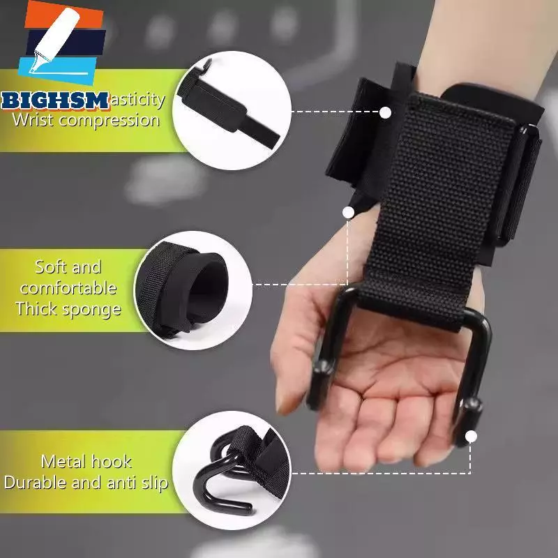 [BIGHSM] 2 Móc nâng tạ Dây đeo cổ tay thanh cầm tay Phòng tập thể dục Móc tập thể dục Dây đeo trọng lượng Kéo lên Găng tay nâng sức mạnh để tập tạ