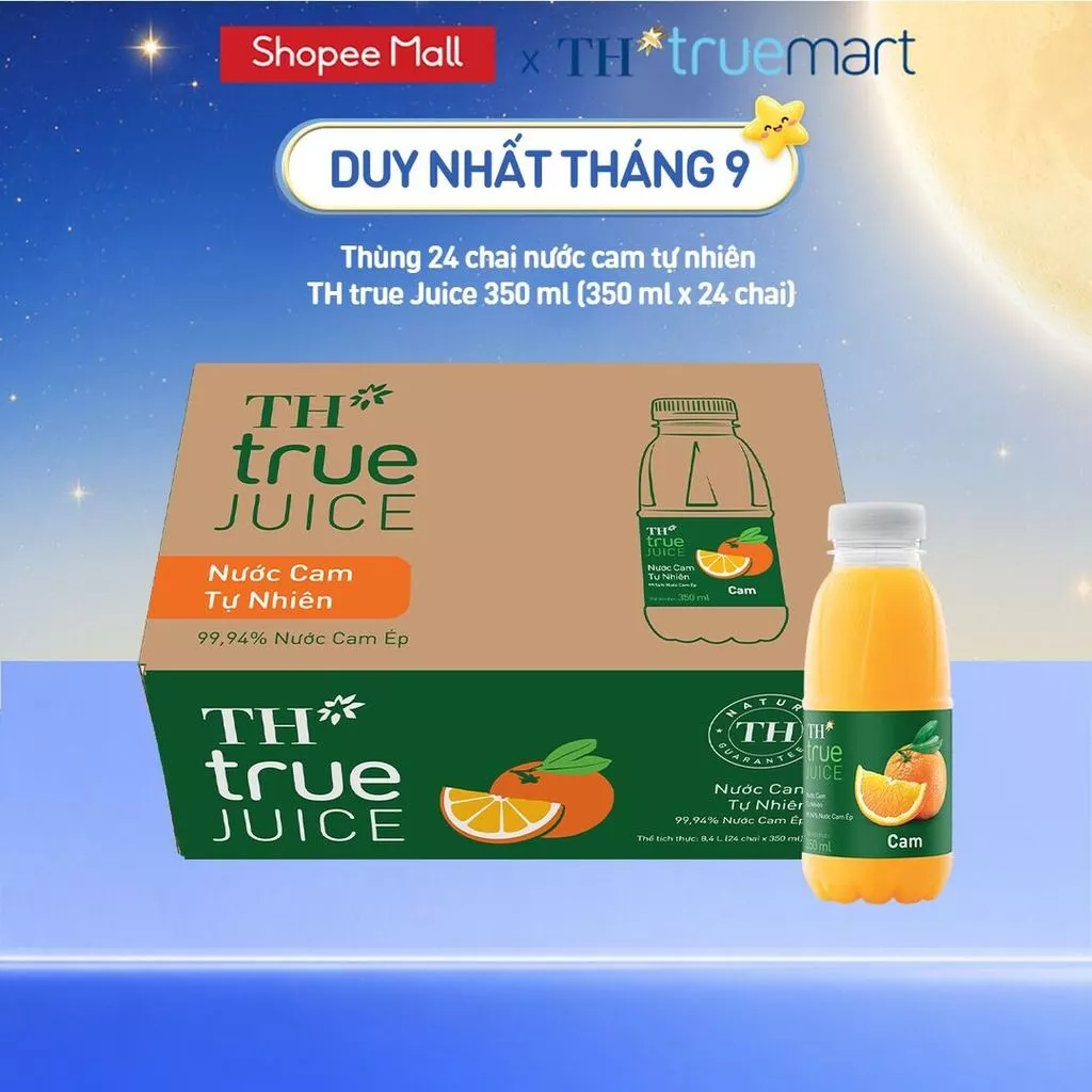 Thùng 24 chai nước trái cây TH true JUICE cam tự nhiên 350 ml (350 ml x 24)