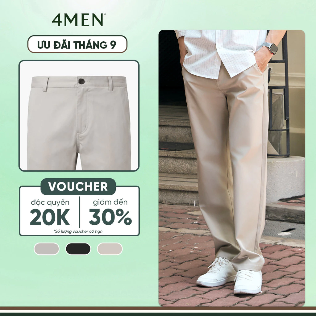 Quần Kaki 4MEN Trang Trí Dây 3 Sọc Form Straight QK033 Chỉn Chu Thanh Lịch