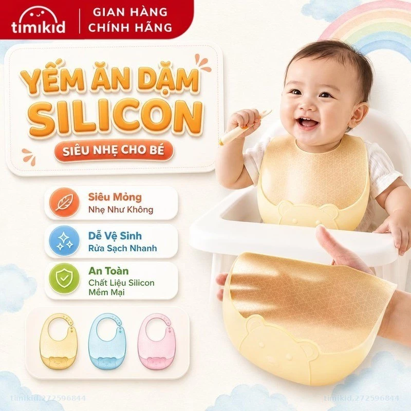 Yếm Ăn Dặm Cho Bé Silicone Dẻo Trong Suốt Siêu Nhẹ - Chống Thấm Giúp Bé Dễ Dàng Hơn Trong Quá Trình Ăn Dặm - Timikid