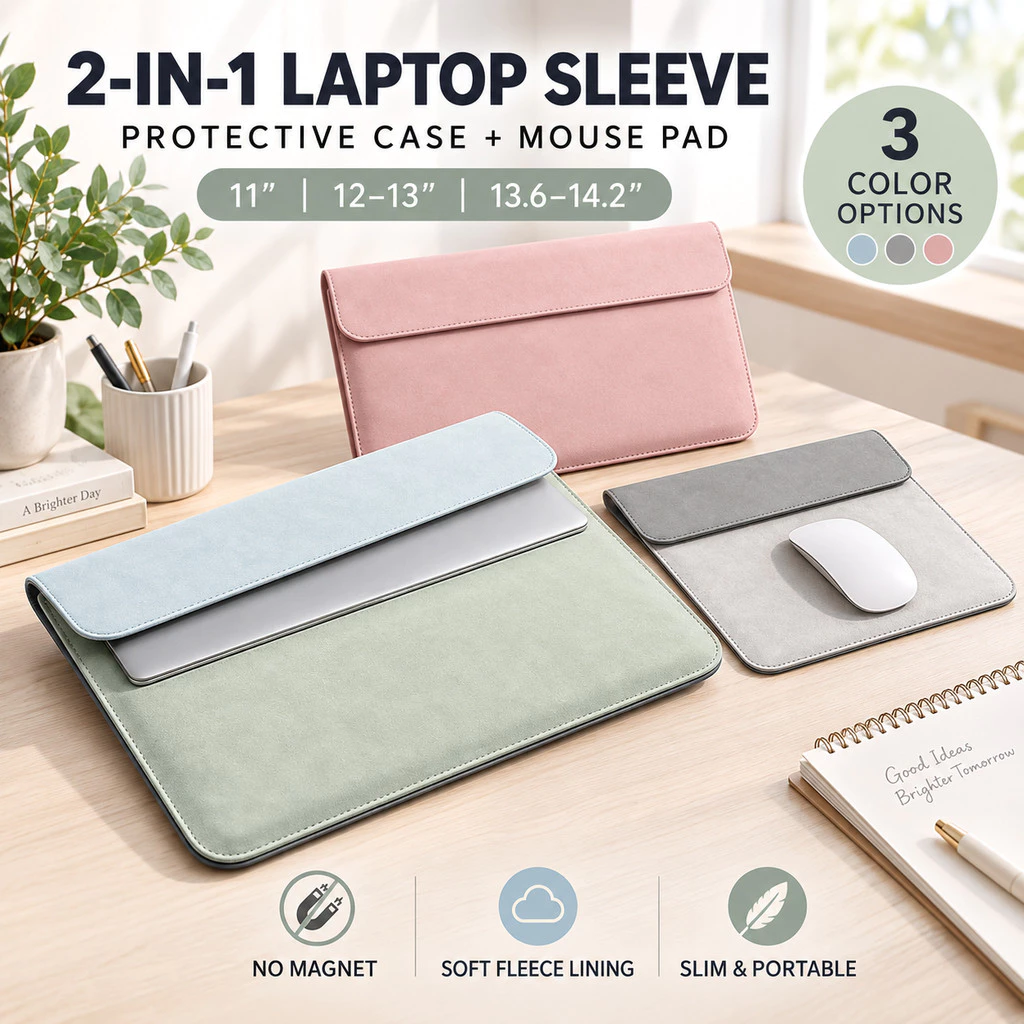 Túi Chống Sốc Laptop 2in1 Làm Lót Chuột Không Nam Châm 11 12 13 14 Inch Cho MacBook Air MateBook Máy Tính