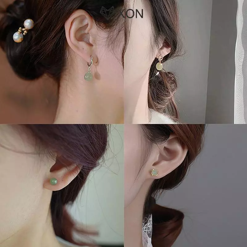 [XON] Bông tai ngọc bích phong cách Trung Quốc mới cổ điển dành cho nữ Bông tai giả ngọc bích tinh tế [Mina]