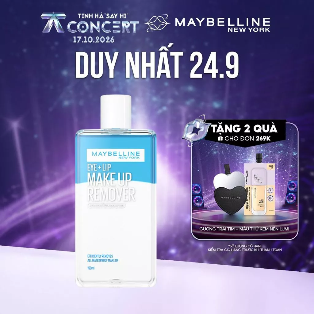 Nước tẩy trang mắt và môi Maybelline New York Eye & Lip Makeup Remover 150ml