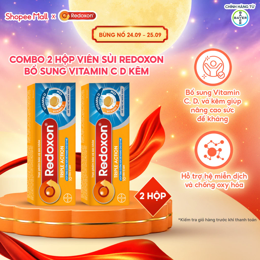 Bộ 2 Viên sủi Redoxon hỗ trợ Vitamin Triple Action 10 viên/Hộp