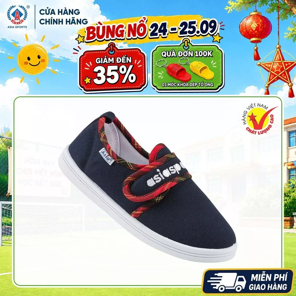 Giày Vải Quai Dán Nữ Trẻ Em ASIA Chính Hãng - Giày Thể Thao Học Sinh Đi Học Đi Bộ Bền Đẹp - W06
