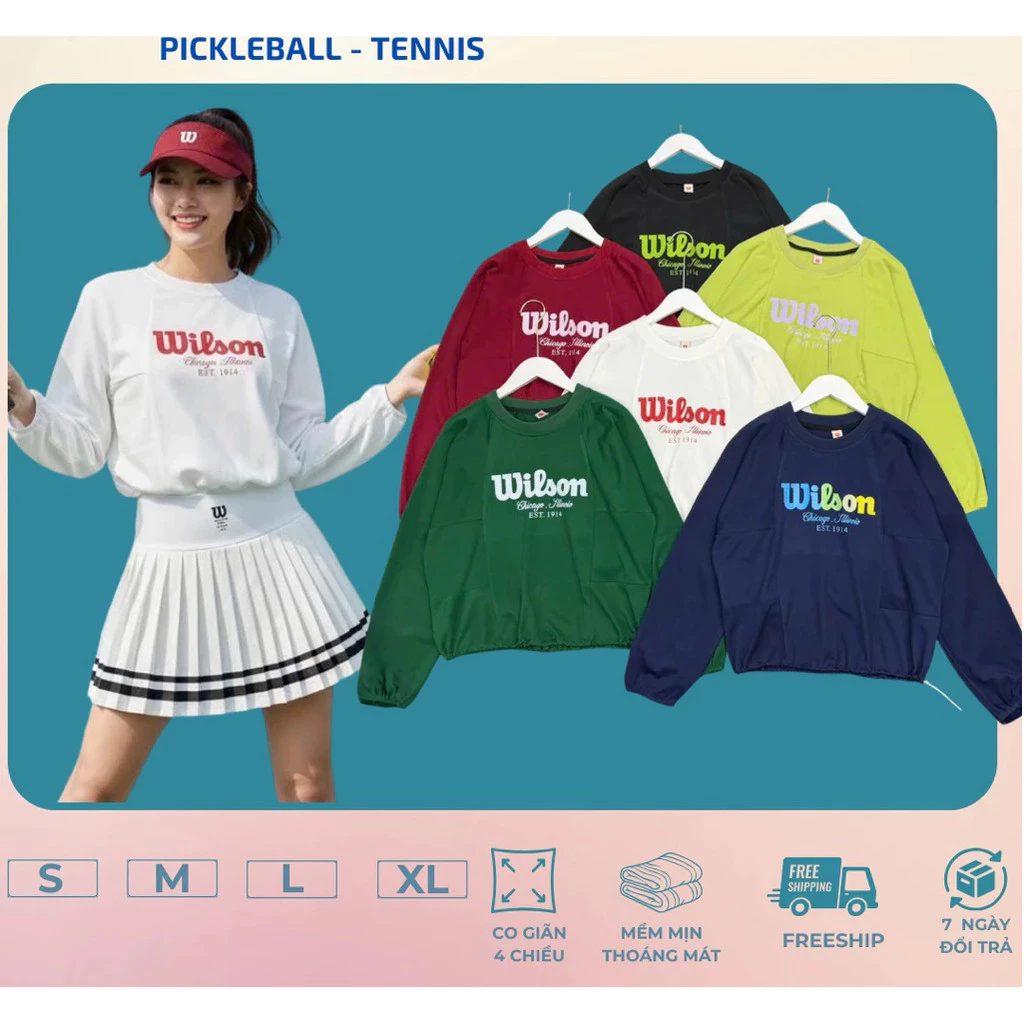 [PICKLEBALL] Áo thể thao nữ, áo dài tay wil.son chuyên tập pickleball, tennis, cầu lông, aerobic, gym