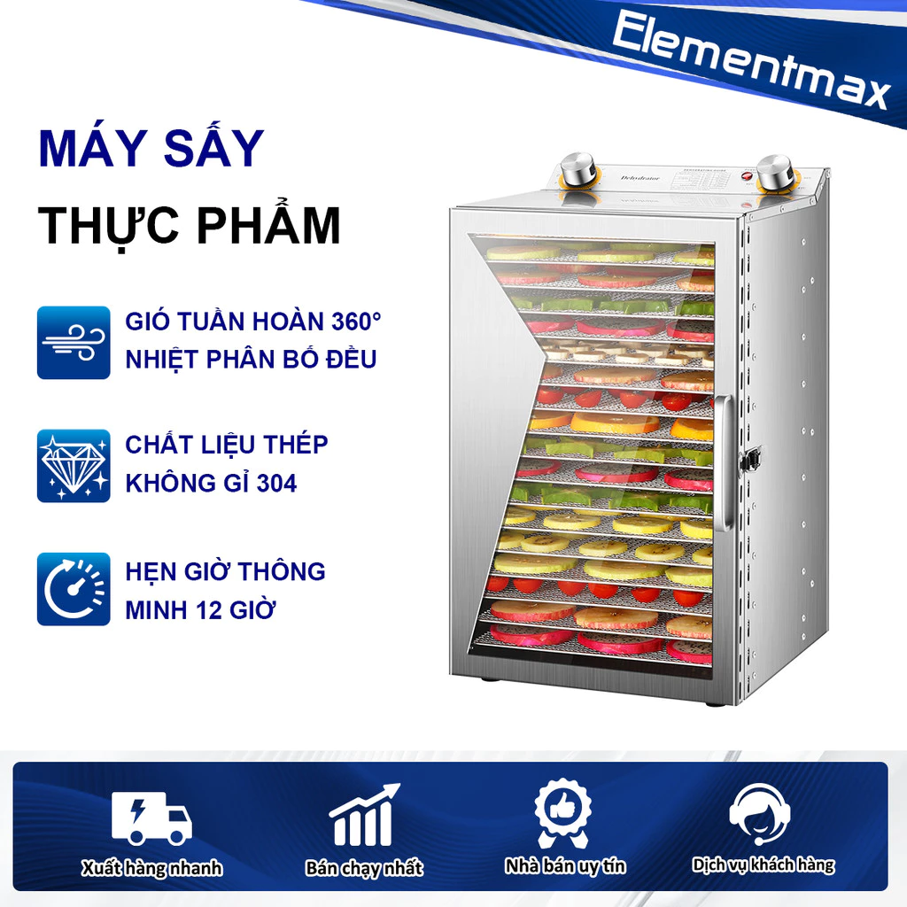 Máy Sấy Thực Phẩm 18 khay 800W Hẹn giờ và điều chỉnh nhiệt độ độc lập Rau củ quả, thịt khử nước