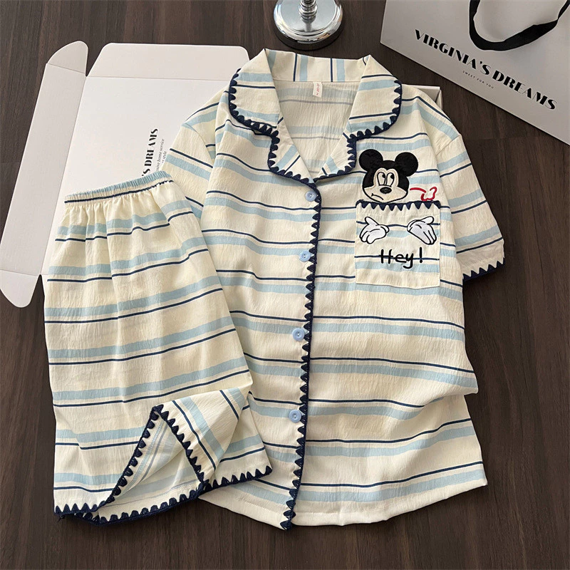 Bộ Đồ Ngủ Nữ Tay Ngắn Quần Short Cotton Mềm Mại Họa Tiết Hoạt Hình Dễ Thương Form Rộng Mặc Nhà Thoáng Khí Mùa Hè