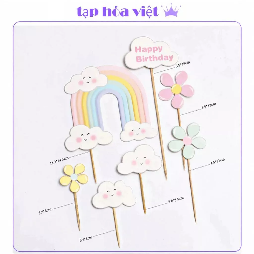 (5 SET) Cắm Giấy Cầu vồng trang trí bánh sinh nhật, SET CẮM chủ đề bánh kem