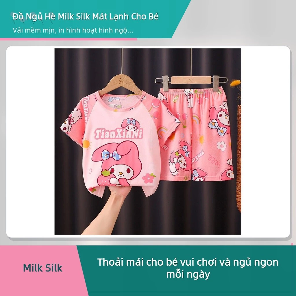 Bộ Đồ Ngủ Trẻ Em Mùa Hè Vải Milk Silk Mát Lạnh - Áo Thun Quần Short In Hình Hoạt Hình Dễ Thương Cho Bé 3-8 Tuổi ✨deerlu05.vn✨