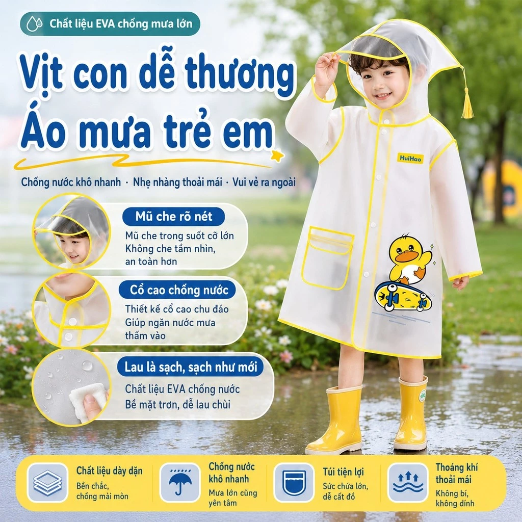 Áo mưa cho bé – Chống thấm tiện lợi, thiết kế dễ thương, phù hợp cho bé đi học an toàn