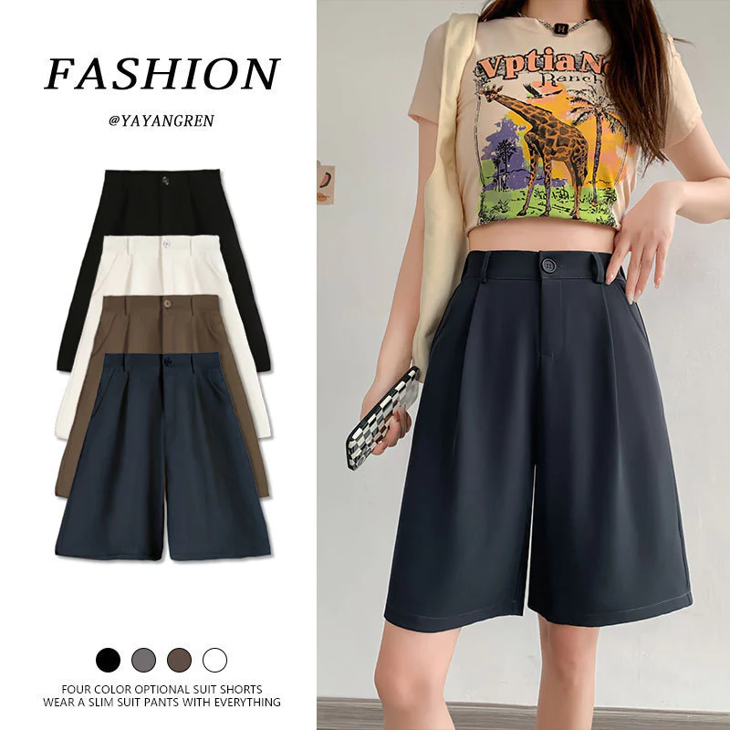 Voan Phù Hợp Với Quần Short Nữ Cao Cấp Mùa Hè Mỏng Đen Chân Rộng Sợi Nhỏ Ice Silk Năm Điểm Quần Giữa Năm Điểm Quần Năm Điểm