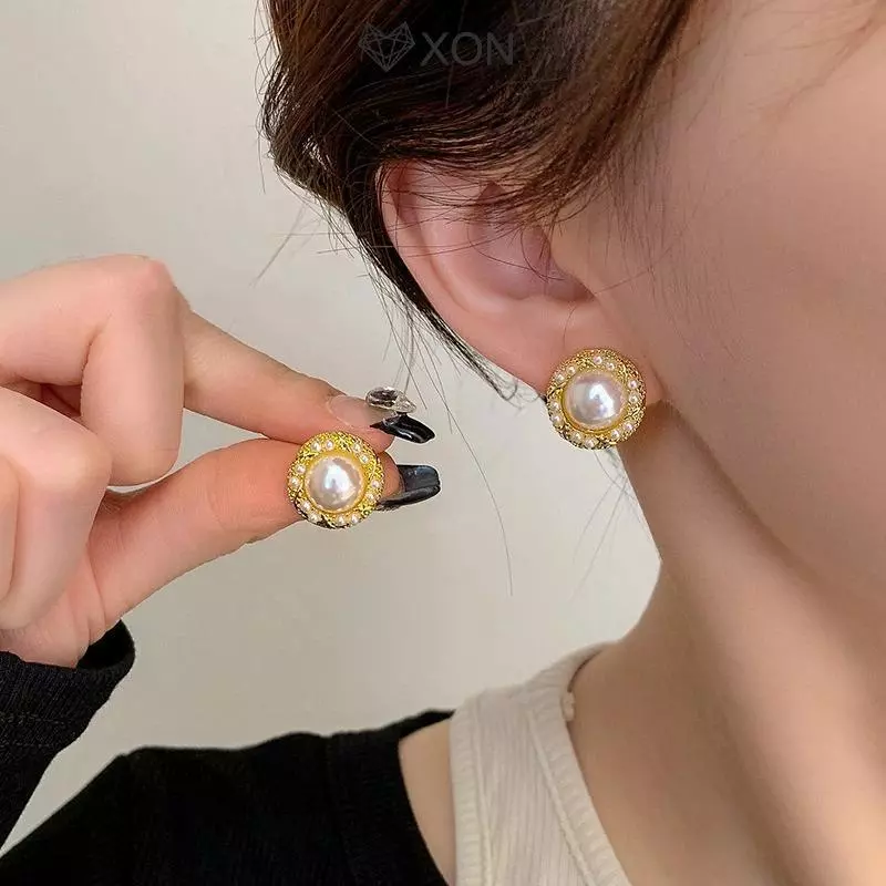 [XON] Bông tai ngọc trai giả viền vàng hình học Bộ 6 đôi dành cho nữ Sử dụng quà tặng kỷ niệm [Mina]